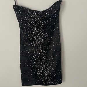 Black strapless mini dress with jewels - small